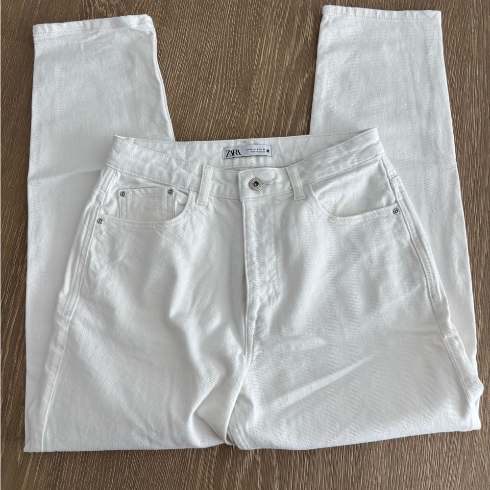Zara Women's Cream Straight Leg Jeans